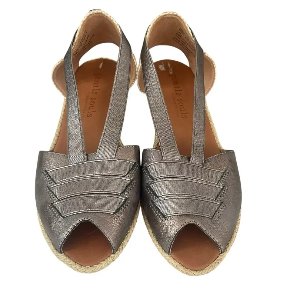 Gentle Souls Lena Espadrille Wedge Women’s Size 9 Slip On Metallic Leather